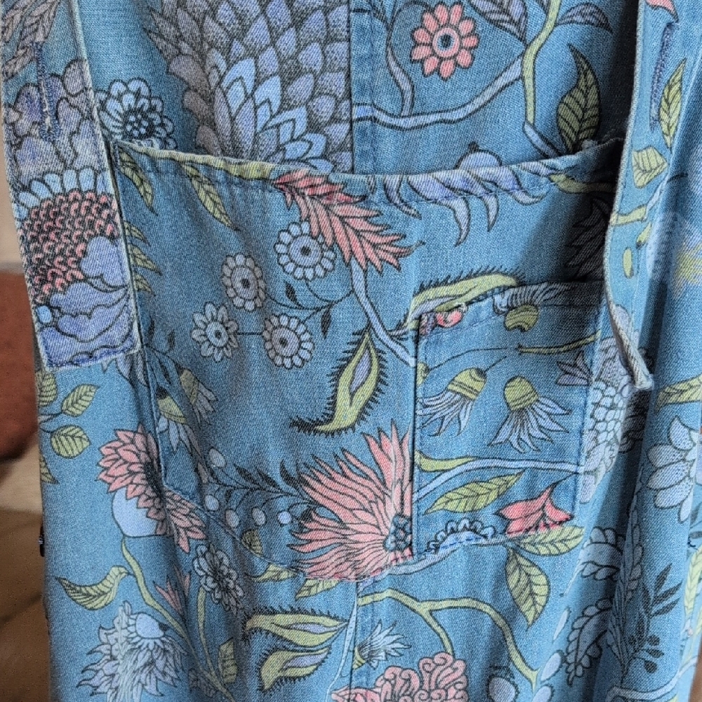 easel Blue Floral Denim Overalls Jumpsuit - Picture 11 of 12